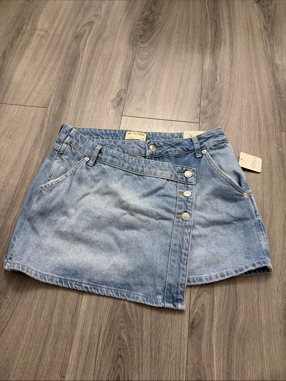 We The Free Faded Light Blue Denim Wrap Mini Skirt Size 29